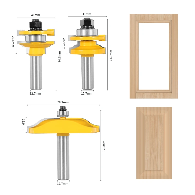 2.NXWIND 3PCS 12.7MM/12MM STILE&RAIL ASSEMBLES-ROMAN OGEE BIT ROUTER BIT WOODWORKING MILLING CUTTER FOR WOOD BIT FACE MILL