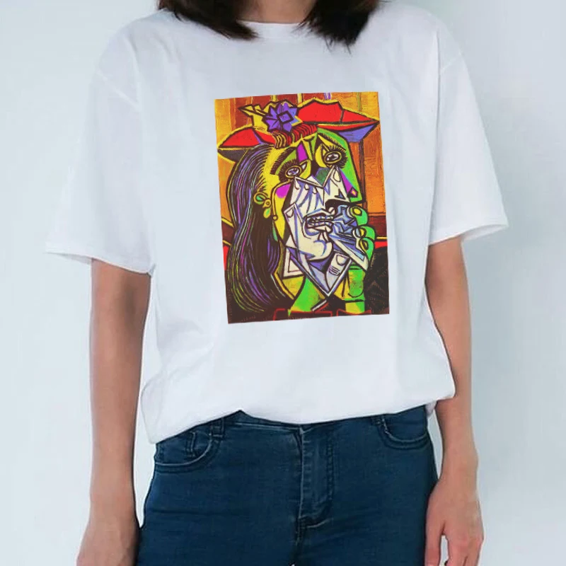 kuakuayu HJN Vintage Fashion Female Picasso Weeping Woman Painting TShirt Summer Cotton Casual Tshirt Cute Pop Art Top