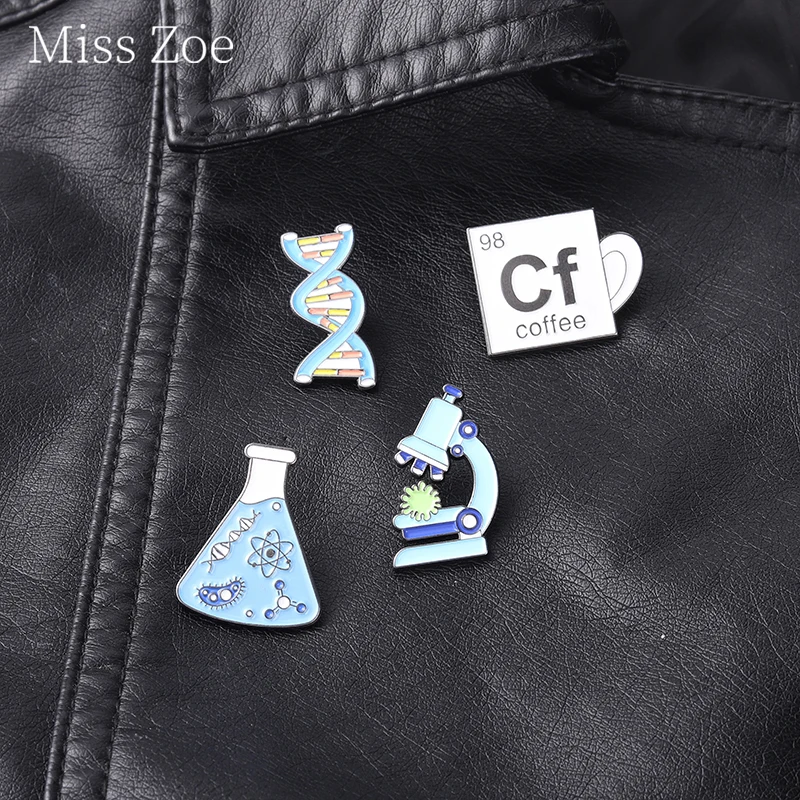 DNA Microbiology Enamel Pin Flask Coffee Cup Microscope Brooches Metal Badge For Hat Bags Chemical Physics Teacher Memorial Gift