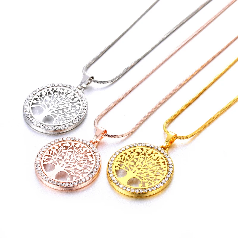 New Fashion Tree Of Life Crystal Round Small Pendant Necklace Elegant Women Jewelry Gifts Dropshipping 2024