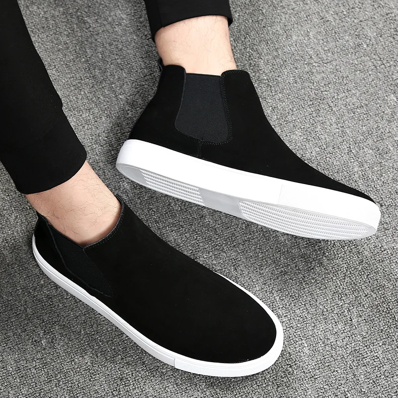 men casual cow suede leather boots black flat shoes cowboy autumn winter boot warm cotton handsome ankle chelsea botas masculina