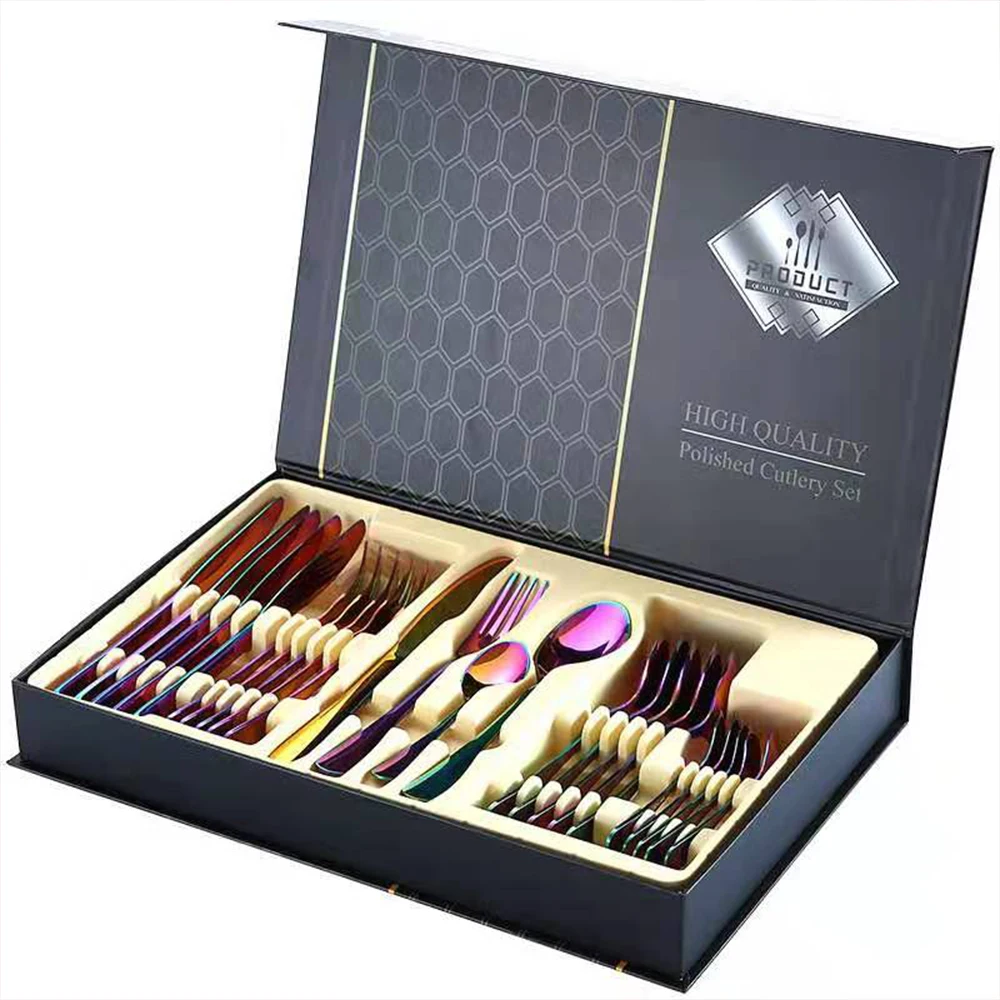 

24 Pcs Forks Knives Tableware Spoons Dinnerware Sets Kitchen Utensils Cutlery Lunch Dishes Western Multicolor Stainless Steel