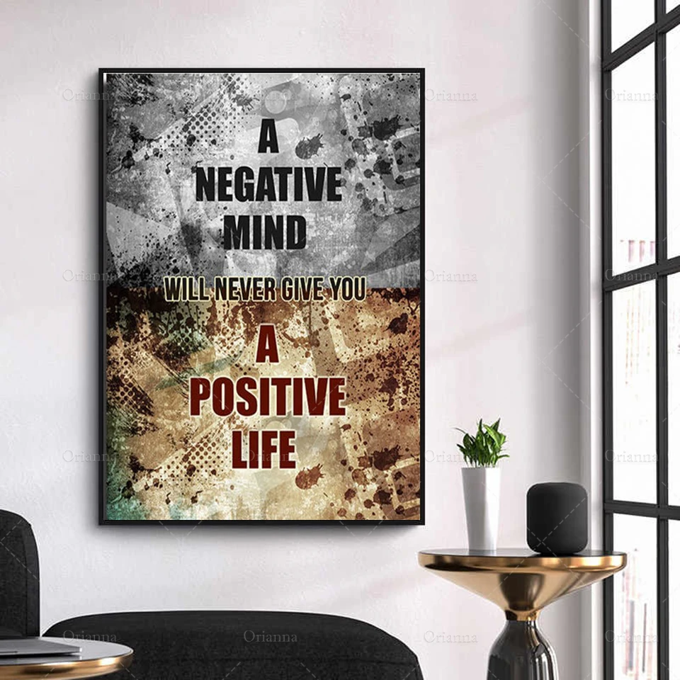 A Negative Mind Will Never Give You A Positive Life Motivational Canvas Wall Art Prints,Motivational  Sign,Office Decor Posters