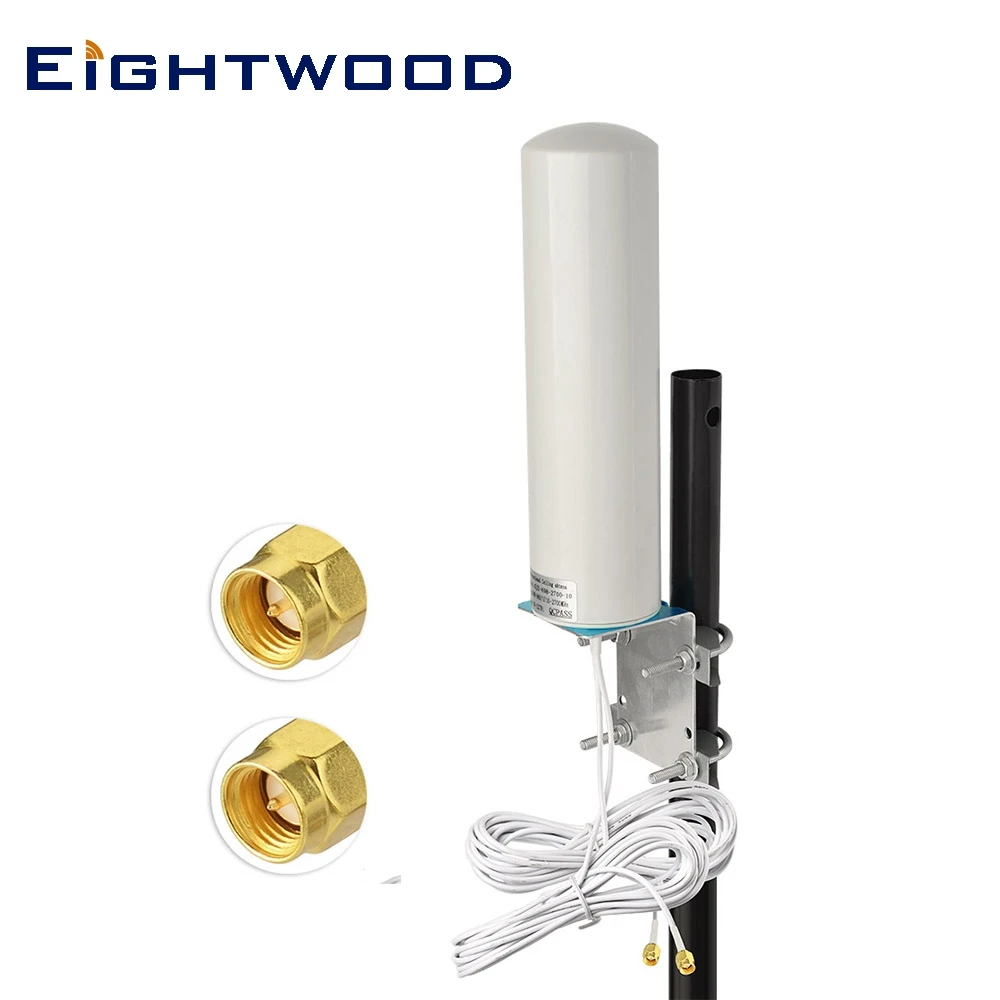 Eightwood 12dbi Dual SMA Male 3G/4G LTE Omni-Directional Pole/Wall Mount Antenna for Mobile Hotspot USB Modem Router LTE Model