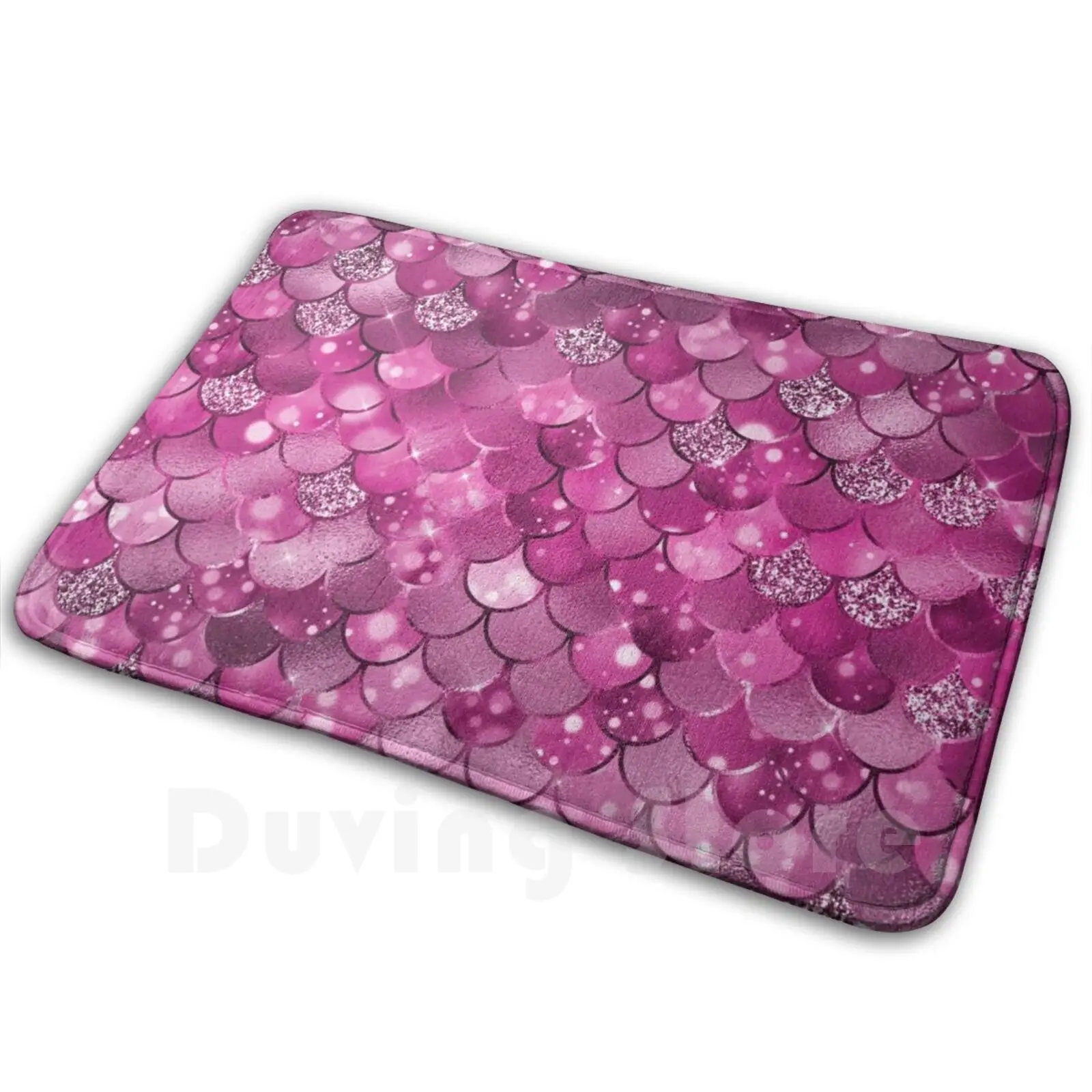 Magenta Mermaid Scales Carpet Mat Rug Cushion Soft Non-Slip Mermaid Metal Mermaid Glitter Metalic Mermaid Scales Pattern