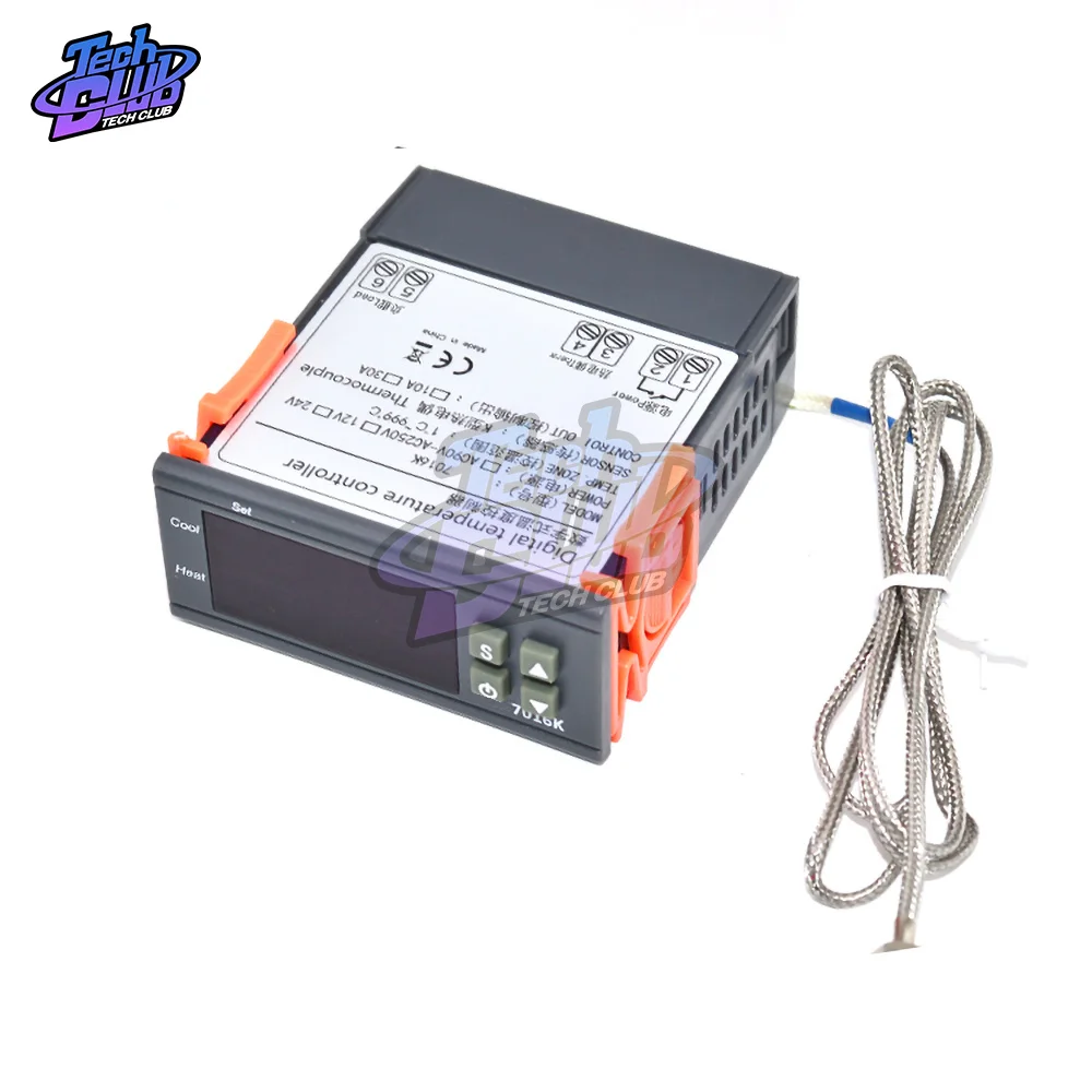 ZFX-7016K 10A 12V 24V 110-220V Digital Temperature Controller Thermostat Regulator with Sensor -50~110 C K-type Thermocouple