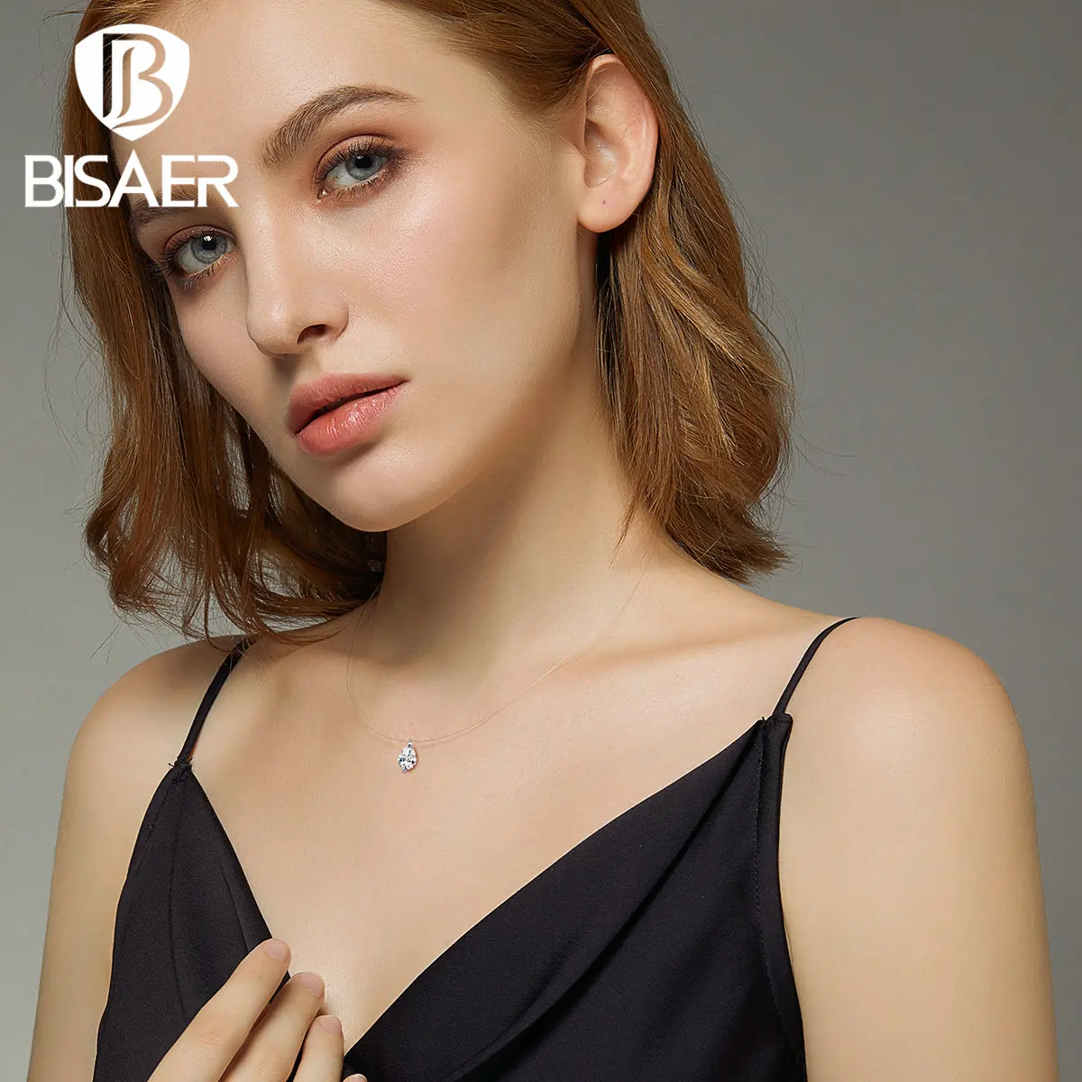 Simple Necklaces Bisaer Hot Sale 925 Sterling Silver Cubic Zircon Fishing Line Chain Collar Necklaces For Women Jewelry ECN332