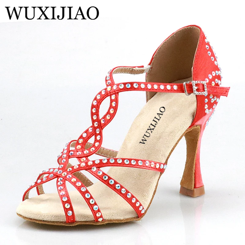 WUXIJIAO Women\'s Latin Dance Shoes New Dance Shoes Unique Design Salsa Shoes Diamond Sandals