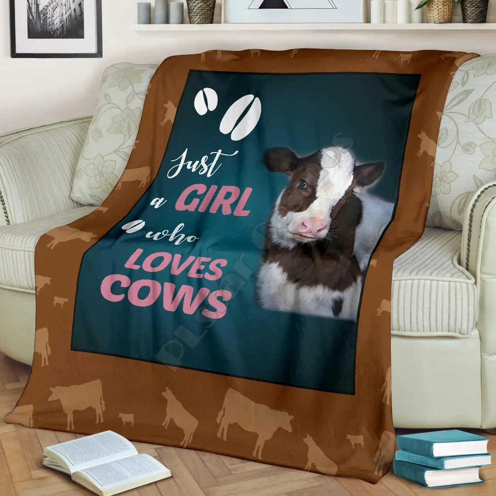 Farm Just A Girl Who Loves Cows 3d printed fleece blanket Beds Hiking Picnic Thick Fashionable Bedspread Sherpa Throw Blanket