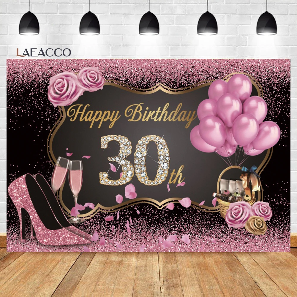 Laeacco Golden Black Balloons Glitter 18th 20th 30th Adult Birthday Party Custom Backdrop Celebration Poster Photo Background