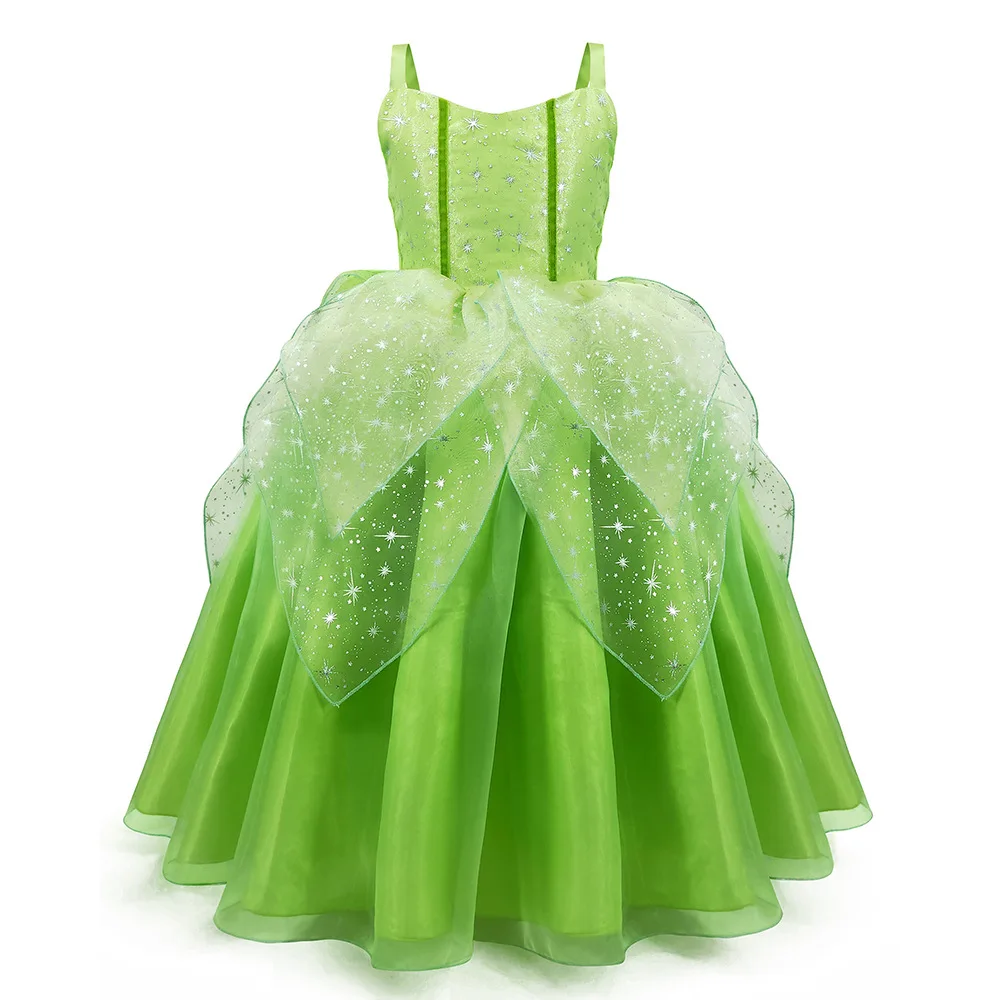 Girls Princess Tiana Dress up Costume Kids Cosplay Princess and The Frog Clothing Child Birthday Party Halloween Fancy Ball Gown