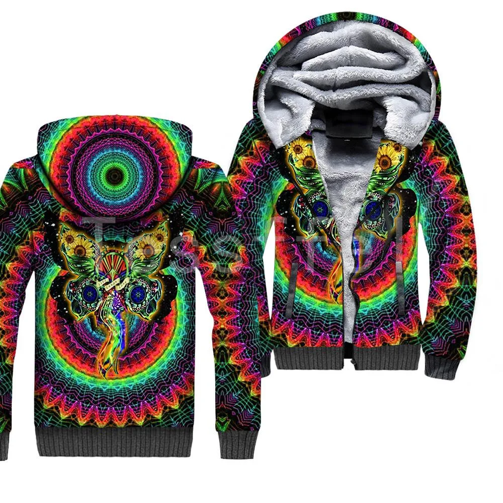 Tessflon Hoodie Musim Dingin Motif 3D Hippie Psychedelic 2021 Baru Jaket Hoodie Pria Ritsleting Mantel Tebal Tudung Hangat H15