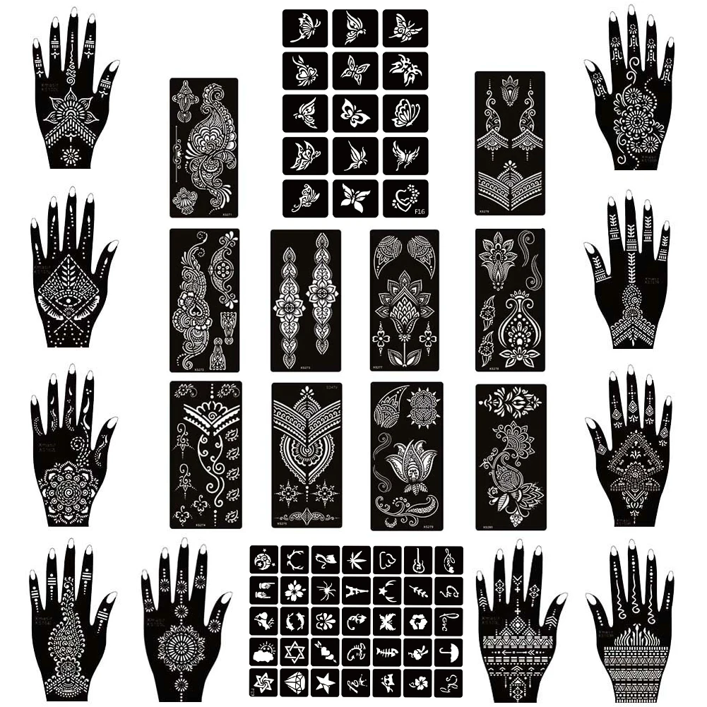 

22Pcs/Set Airbrush Henna Tattoo Stencil for Body Painting,Kids Adults Glitter Temporary Templates Self-adhesion Sticker