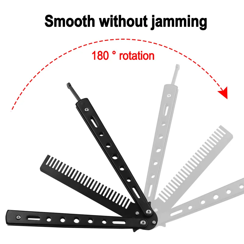 Butterfly Knife Comb Foldable Comb Stainless Steel Practice Training  Beard Moustache Brushe Salon Hairdressing Styling Tool