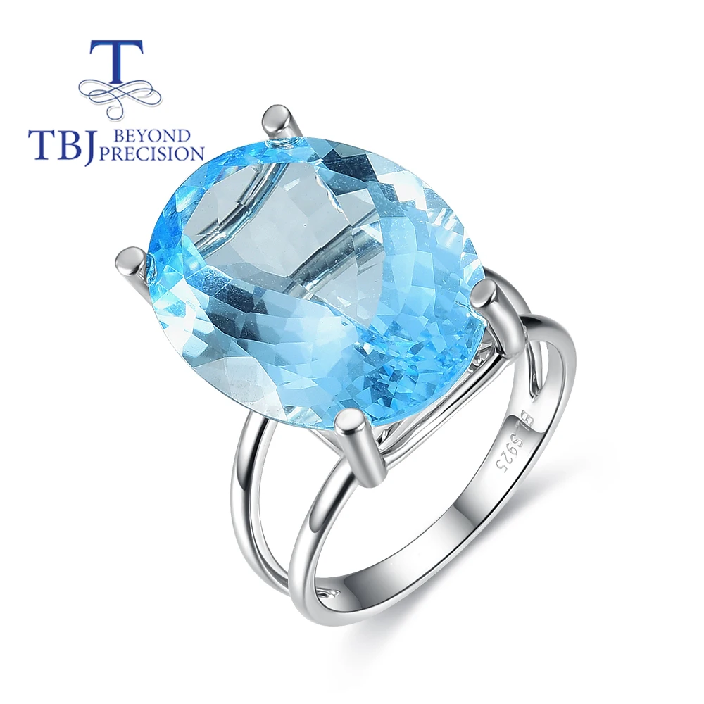 TBJ,Natural Sky Blue Topaz oval 15*20mm big gemstone ring simple design women's 925 sterling silver fine jewelry