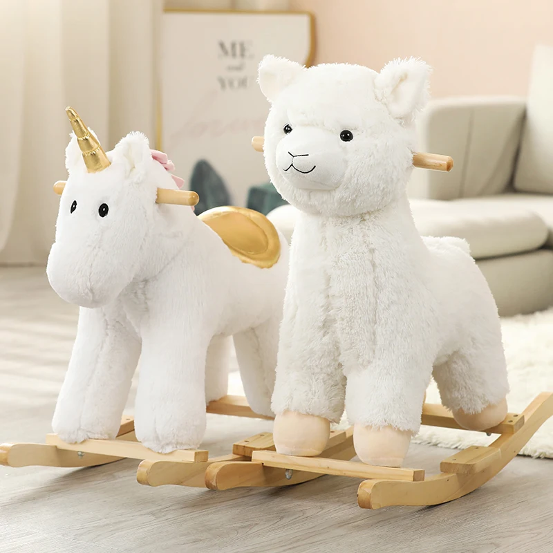 Rocking Horse Chair Cartoon Wooden Plush Kids Room Decoration Chair Girl Birthday Gifts растущий стул для детей Furniture Chairs