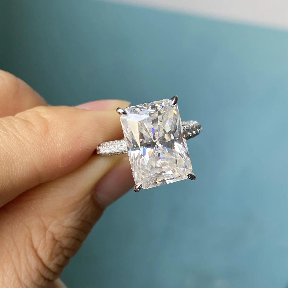 Kích Thước Tùy Chỉnh PT950 Bạch Kim 8 Caro Moissanite Nhẫn Reall 10K 14K Vàng 18K Moissanite Cưới Kim Cương nhẫn Đính Hôn