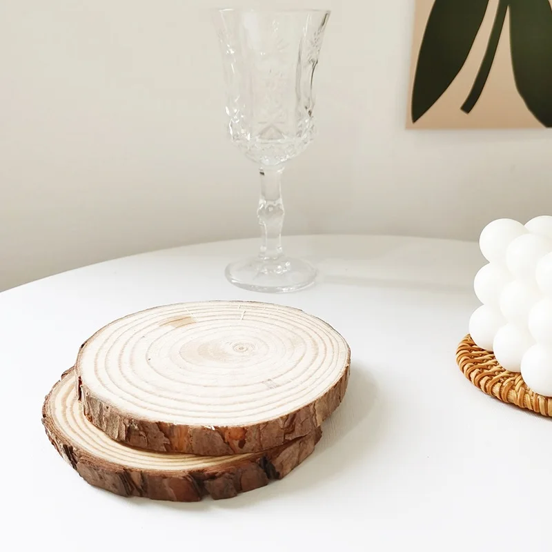 Round Wood Nian Wheel Pine Coaster Fashion Synthesis Mat Pad Trim Hand-painted Material Pine Mats Cup Drinking Accessories