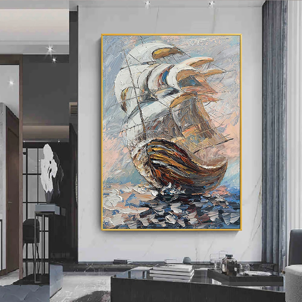 

Large Abstract Knife 3D Sailboat Painting, Home Decor, Wall Art, Hand Painted Canvas Painting on Canvas, Handmade Boat Paintings