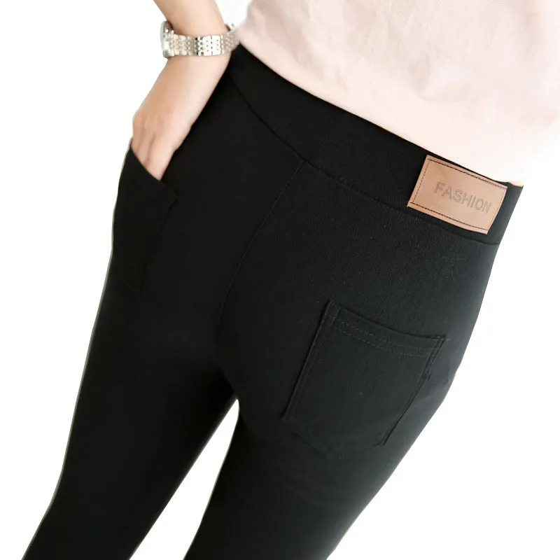 2022 Black Pencil Pants Women Stretch Skinny Leggings High Waist Pockets Slim Thin Trousers Female Fitness Joggers P8746