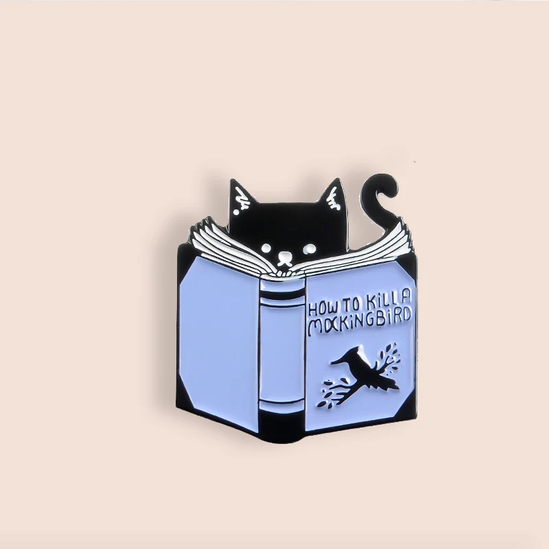 Reading Book Cat Enamel Pin How To Kill A Mocking Bird Badge Brooch Cartoon Animal Badges Jewelry Gifts