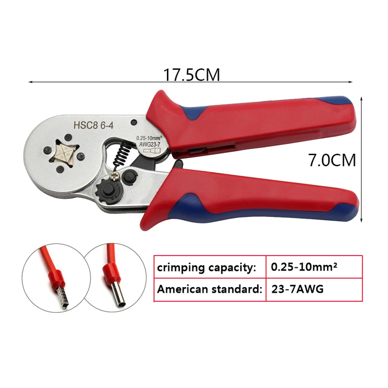 Tubular Terminal Crimping Tools Mini Electrical Pliers HSC8 6-4A/HSC8 6-4 0.25-10mm2/0.25-6mm2 23-7AWG High Precision Clamp Sets