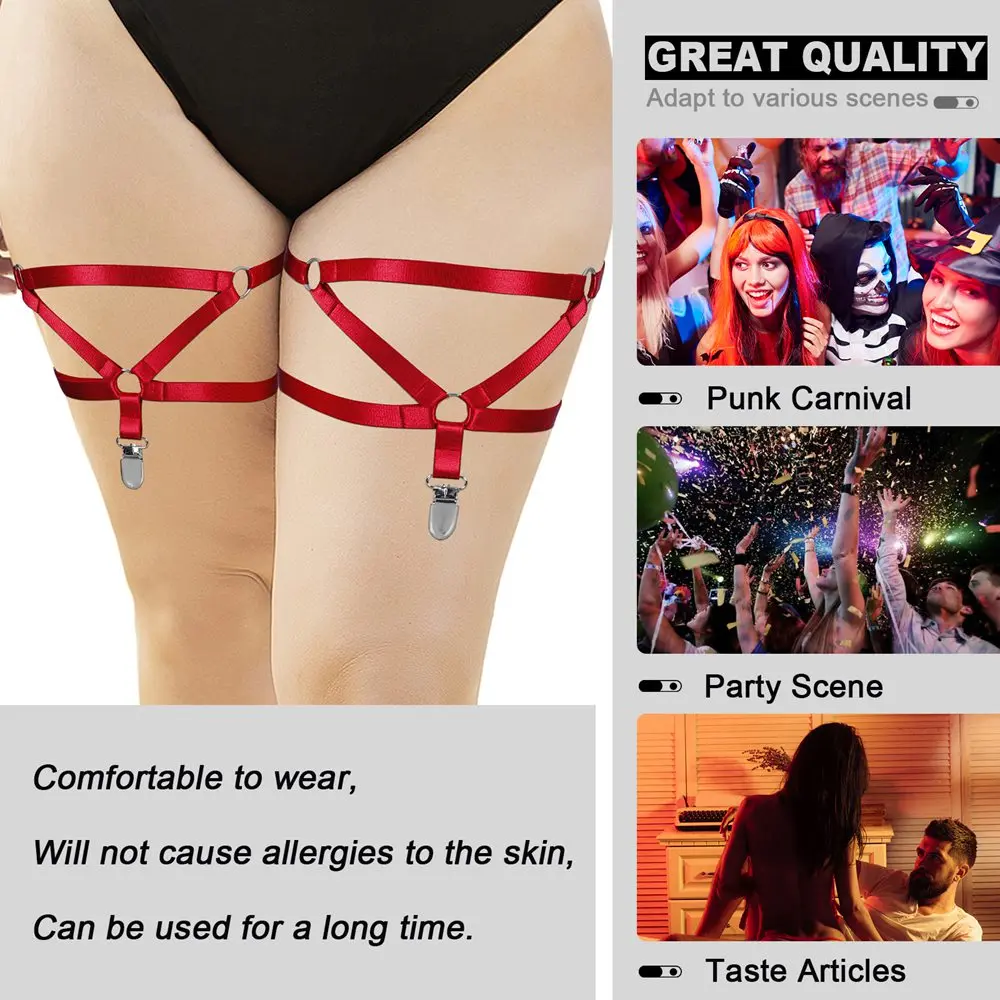 2PC Plus Size Harness For Women Sexy Body Garter Belt Lingerie Punk Elastic Suspender Strap Leg Stockings Clips Girl Thigh Bands