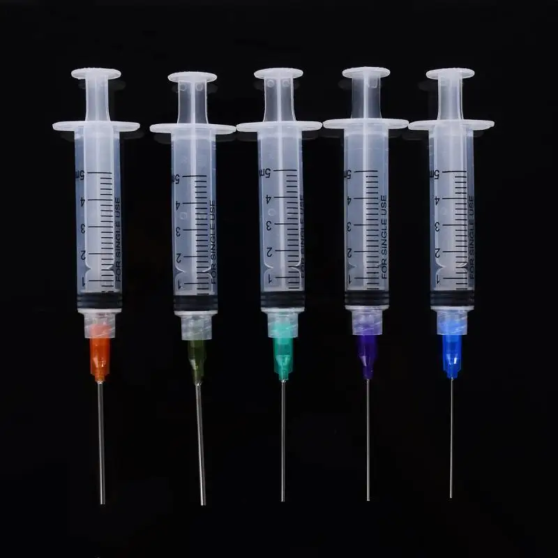 5pcs 5ml Syringes With Crimp Sealed Plastic Syringe Crimp Sealed-Blunt Needle Tips For Glue Oil Ink