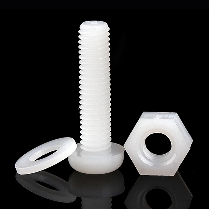 Three-piece Combination White Nylon Screw Nut Washer Set Round Head Cross Bolt Plastic Insulated Screw M2 M2.5 M3 M4 M5 M6 M8