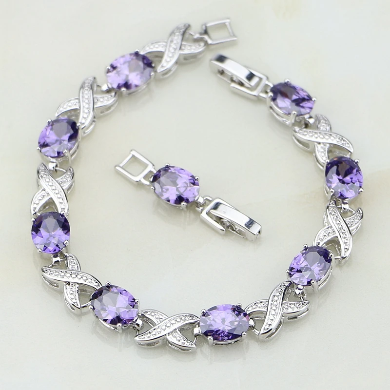 New Trendy Purple Zircon White Australian Crystal Charm Link Chain Blacelets 925 Sterling Silver Jewelry For Women