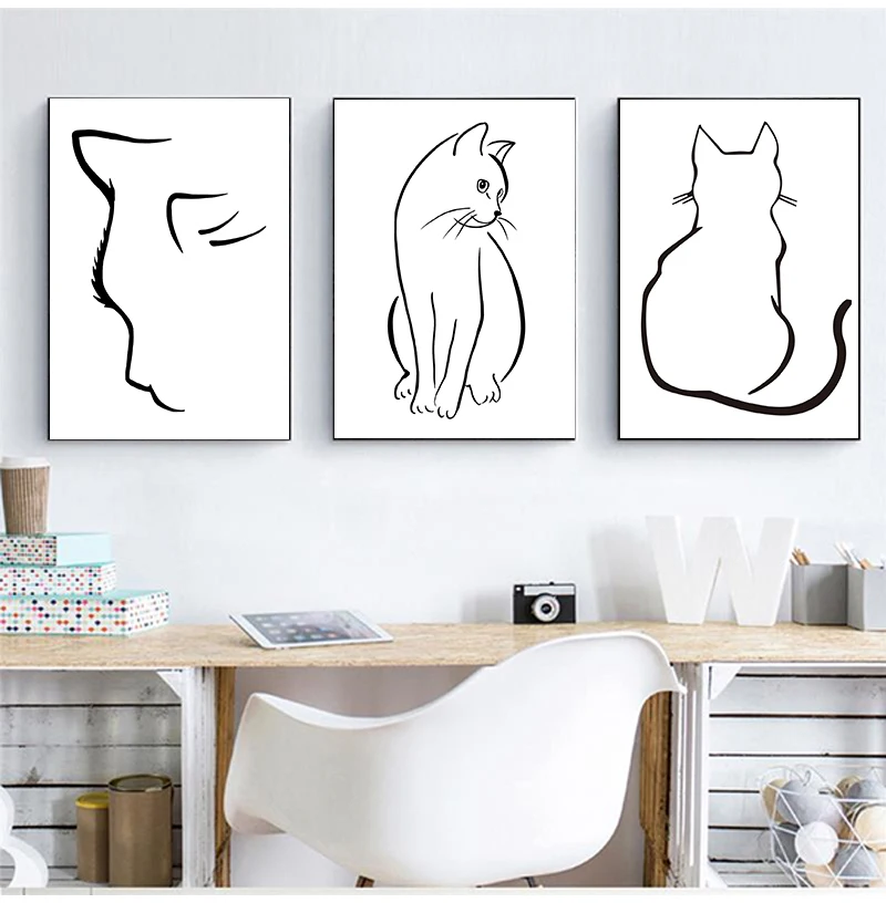 Nordic Style Lovely Cat Art Animals Modular Pictures Canvas Painting Posters And Prints Wall Pictures For Living Room Decoration