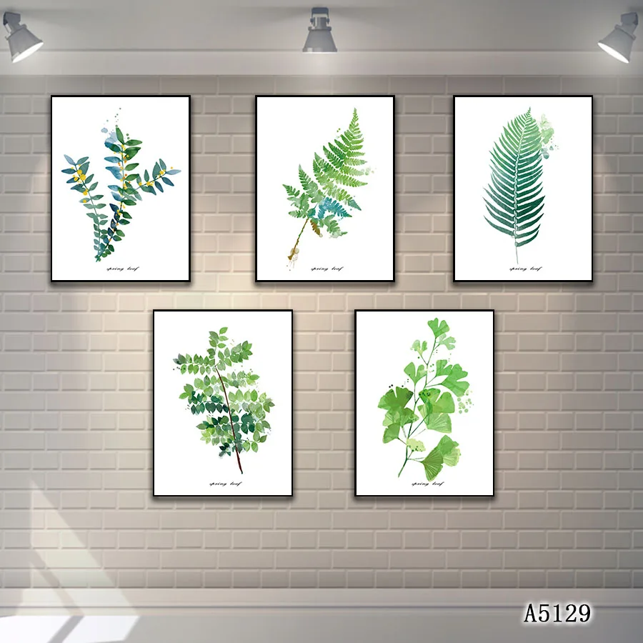 

Abstract Oil Painting Print on Canvas 5pcs Green Leave Canvas Art Printing Canvas Painting Wall Art Picture for Home Decor