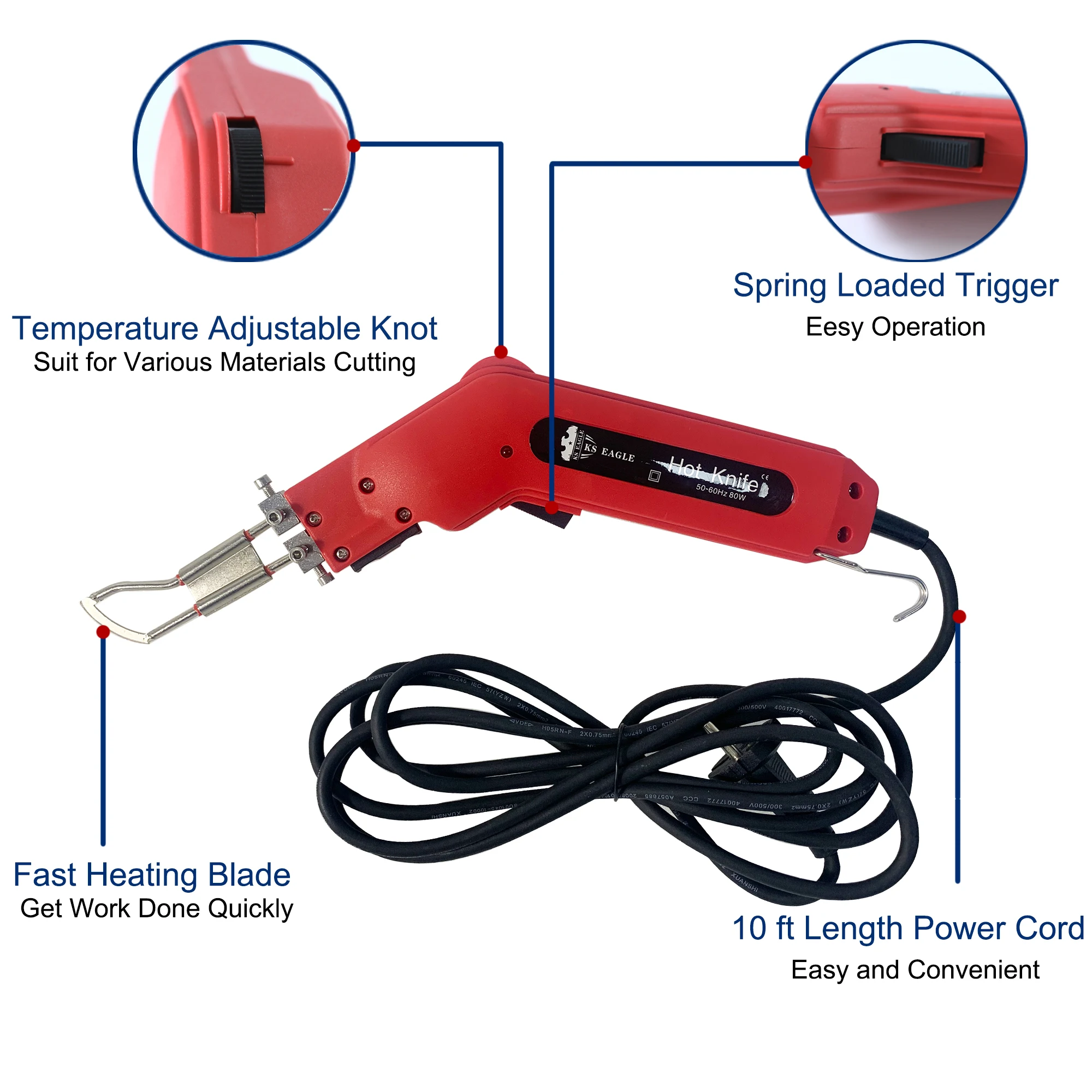 KS EAGLE  80W Electric Hot Knife Non-Woven Fabric Rope Curtain Cutter Heat Cutting Tool And Hot Melt Sealing Synthetic Fabrics