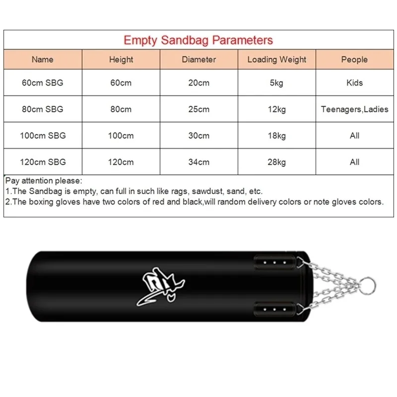 60/80/100/120cm PU Leather Empty Boxing Sandbag Fitness Thai Boxing Sanda Practice Target Kick Punching Bag for Kids Adult