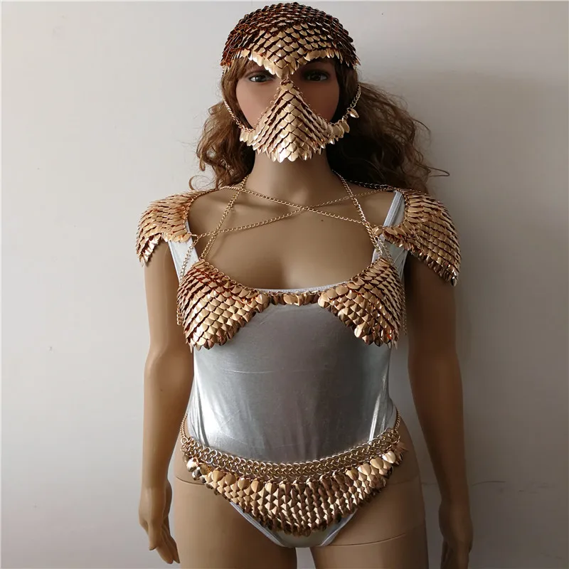 New Fashion WRB1012 Scalemail Mermaid Fish Scales Head Chains Layers Scale Chainmail Gold Fish Scale Head Hair Chains Jewelry
