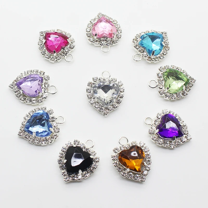 Factory Outlet New 18mm Acrylic Heart-shaped Add circle Rhinestone Button Flatback Can Mix Colors For 10PCS/lot