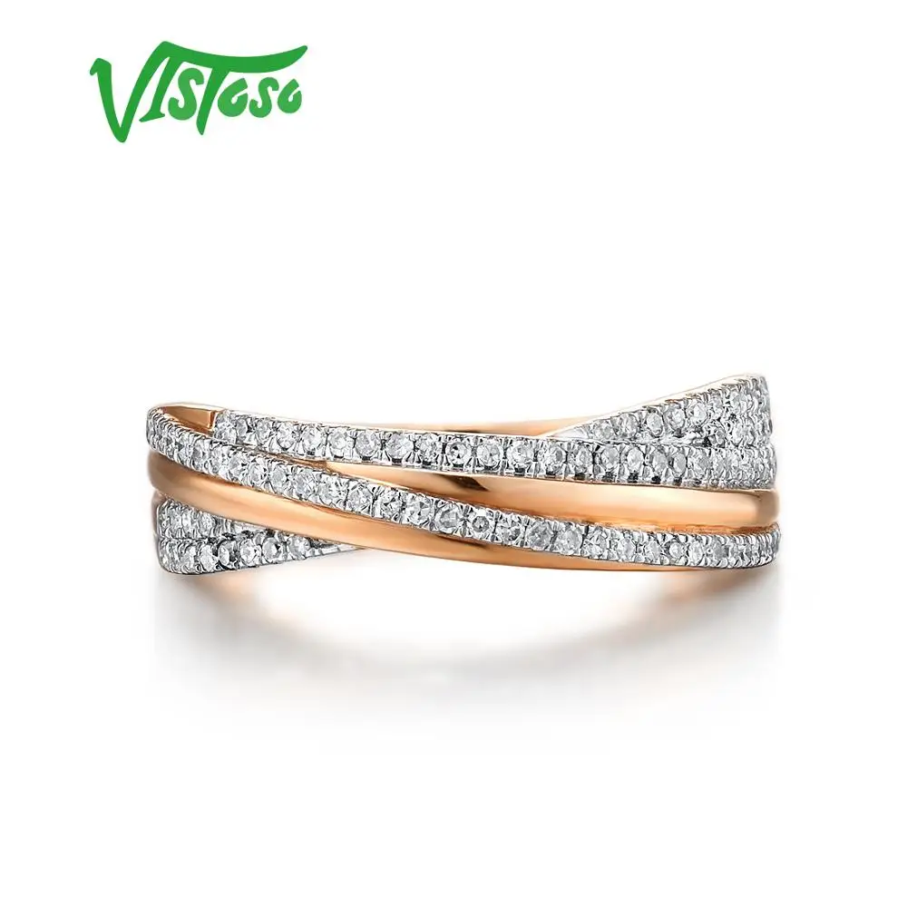 VISTOSO Genuine 14K 585 Rose Gold Chic Rings For Lady Sparkling Diamond Engagement Anniversary Simple Style Eternal Fine Jewelry