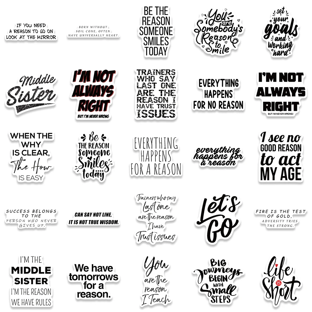 10/30/50pcs Motivational Phrases Cute Stickers Decorative DIY Diary Scrapbooking Phone Laptop Helmet Car Guitar Graffiti Decals