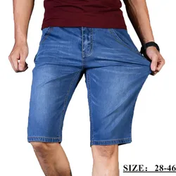 plus size 40 42 44 46 Summer Thin New Men Business Denim Shorts Fashion Casual Stretch Slim Blue Jeans Short