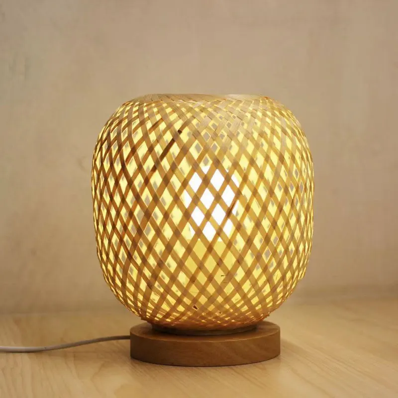 

Chinese Style Bamboo Table Lamps for Living Room Hand-woven Wood Desk Lamp Bedroom Japanese Rattan Bedside Table Light Fixtures
