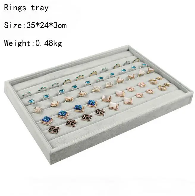 High Quality Ice Grey Velvet Jewelry Tray Jewelllery Storage Box Watch Holder Necklace Ring Earrings Pendant Display Organizer