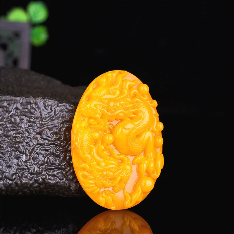 Dragon Yellow Jade Pendant Chinese Necklace Hand-Carved Natural Charm Jewellery Amulet Fashion Accessories for Men Women Gifts