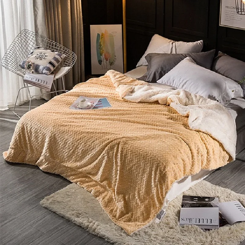 

Large Warm Thick Lambskin Throw Blanket, Fleece Coverlet, Fluffy Sherpa Blankets for Beds, Plaid Sofa Cover, Bedspread, Winter