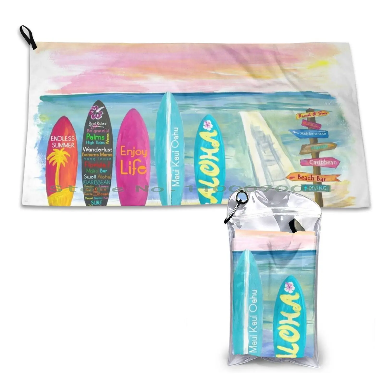 Surfboard Philosophy-Enjoy Life , Travel And Surf-Surfboard Wall Quick Dry Towel Gym Sports Bath Portable Surfing Surfboard Art