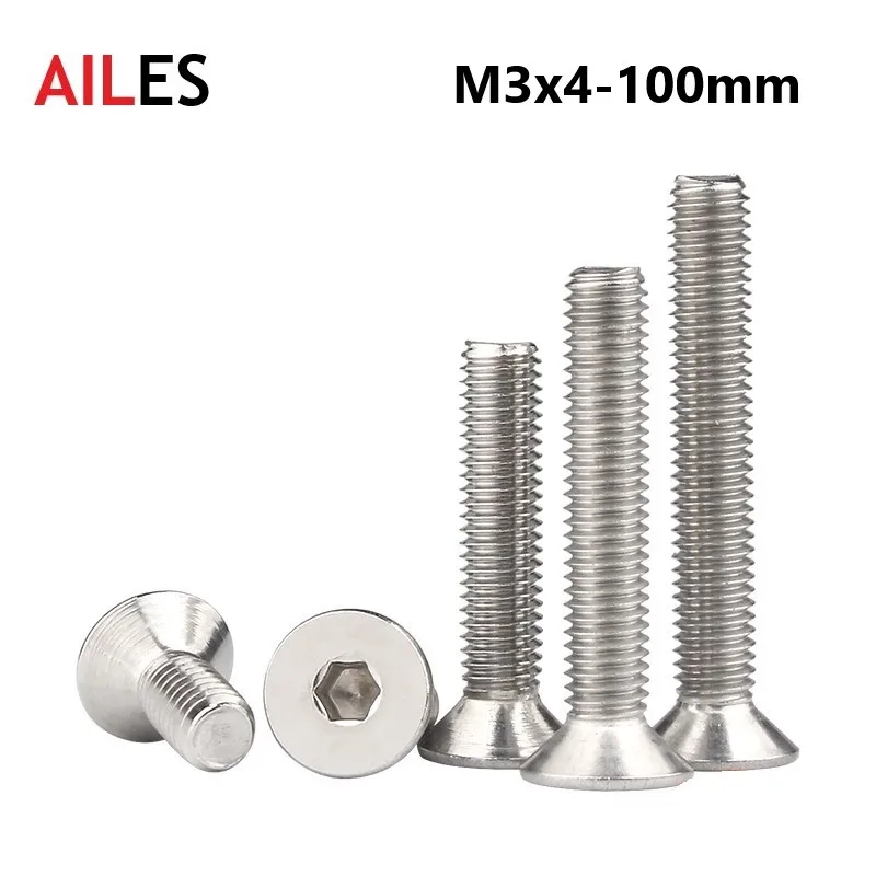 

M3 Countersunk Hexagon Socket Bolts 3mm x 4 5 6 7 8 910 12 14 22 25 28 30 95 100mm 304 Stianless Steel Flat Head Allen Screws