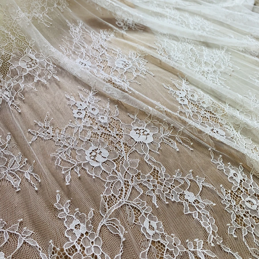 150CM Wide(Height) Subtle High Quality Eyelash Chantilly Lace Fabric DIY Handcraft Lace Material Sewing 3 Meters