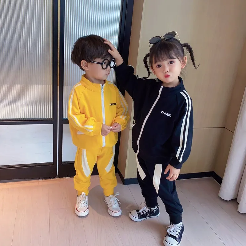 2022 Autumn Children's Boys And Girls Korean Baby Sweater Suit Campus Western Style Two-piece Suit