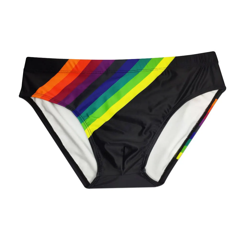 Bañador Sexy a rayas de arcoíris para hombre, Bikini con almohadilla de realce, ropa de playa, traje de baño de Surf