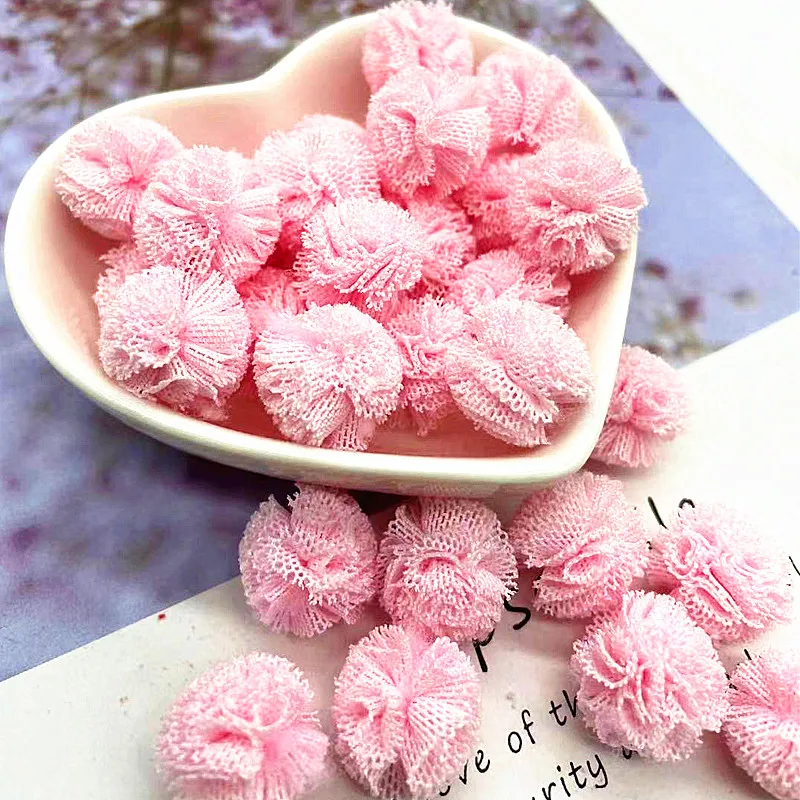 30-120pcs 15mm Lace Pom Pom Trim Ball Macrame Pom Poms Pompones Mesh Ball Hair Ornaments Toys DIY Decorative Accessories