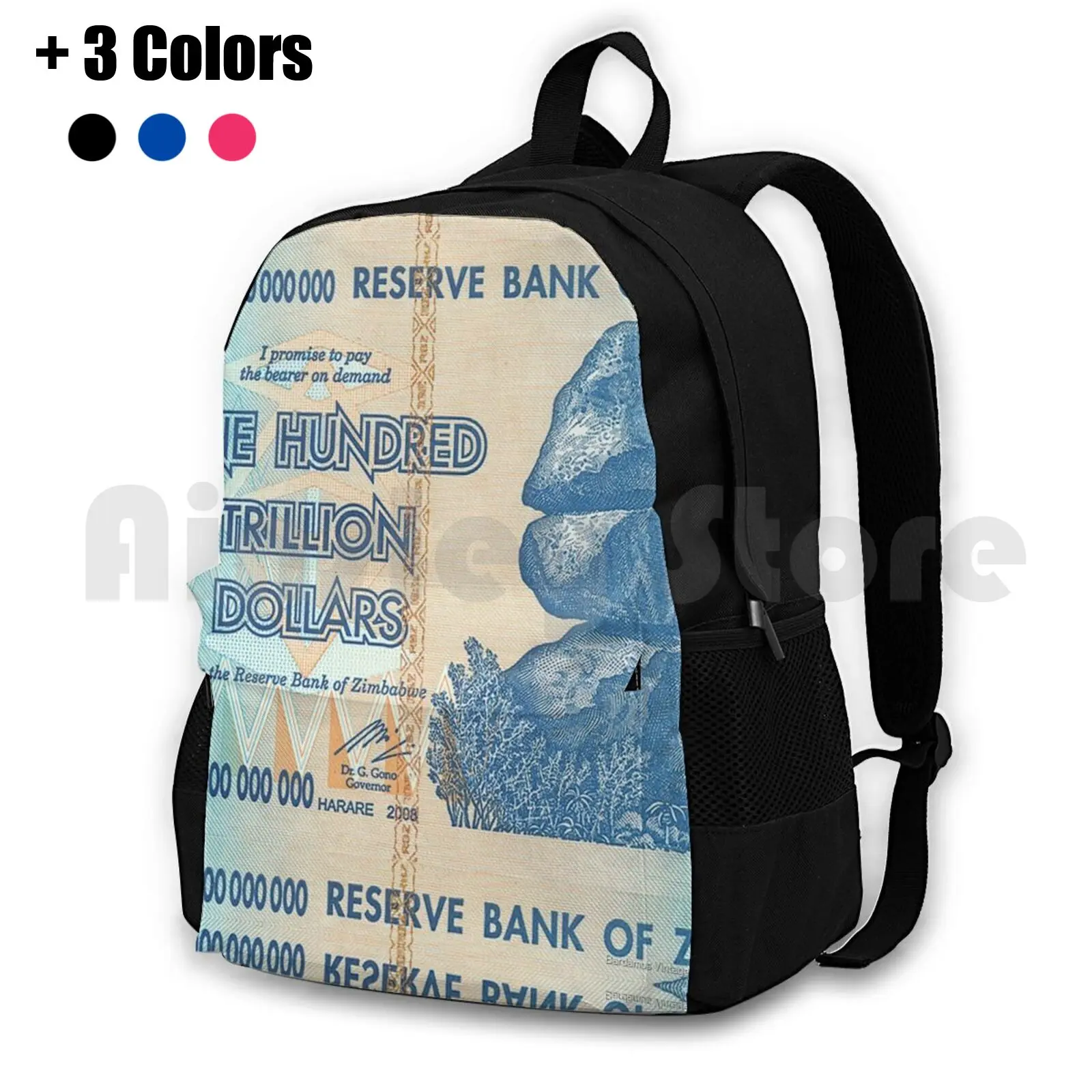 One Hundred Trillion Dollars-Vintage Bank Of Zimbabwe Bank Note Outdoor Hiking Backpack Riding Climbing Sports Bag Trillion